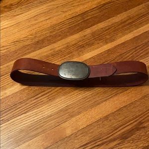 Genuine leather brown belt with metal buckle